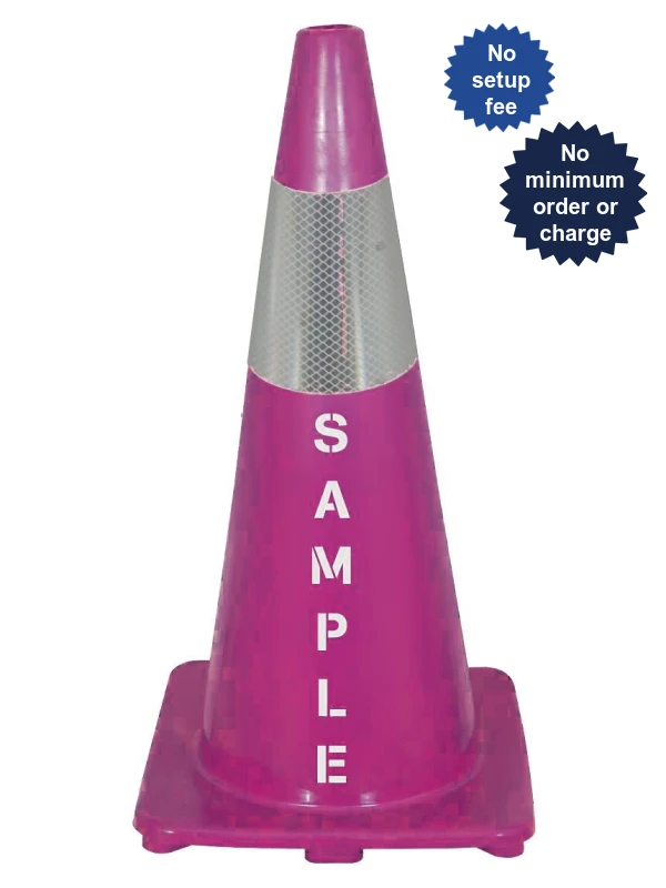 Solid Purple 28\", 5 lbs, Economy Cone with 6\" Reflective Collar and Custom Lettering