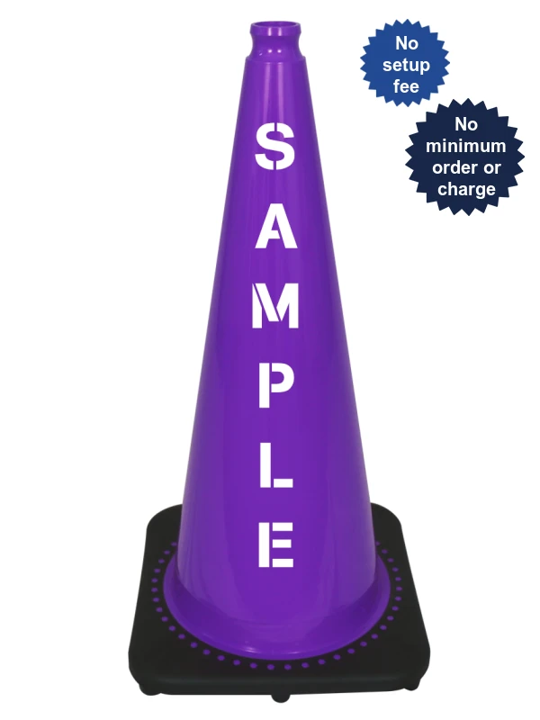 Purple 28\" 7 lbs JBC Black Base Traffic Cone w/ Custom Lettering