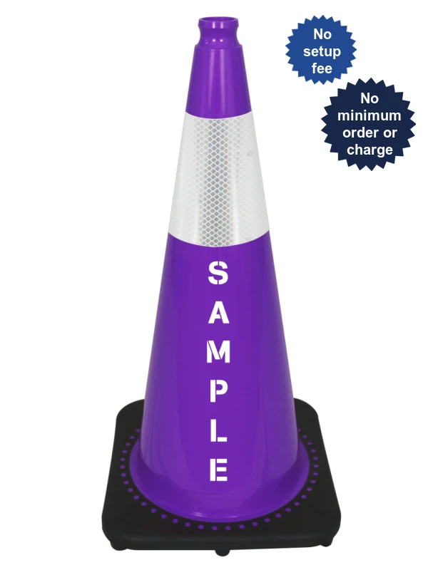Purple 28\" 7 lbs JBC Black Base Traffic Cone Single 6\" Reflective Collar \u0026 Double Sided Lettering