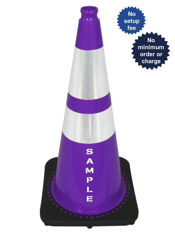Purple 28\" 7 lbs JBC Black Base Traffic Cone 6\" \u0026 4\" Reflective Collars \u0026 Double Sided Lettering