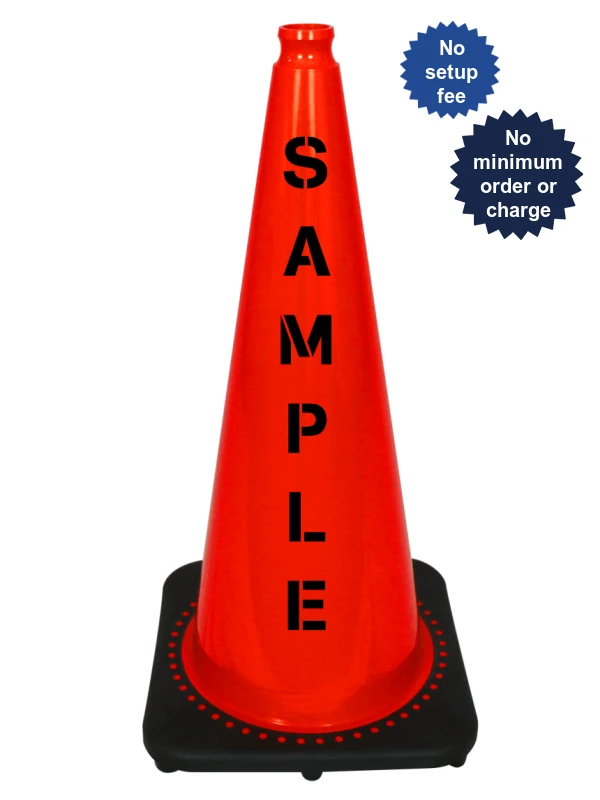Orange 28 inch 7 lbs JBC Black Base Traffic Cone with Custom Lettering