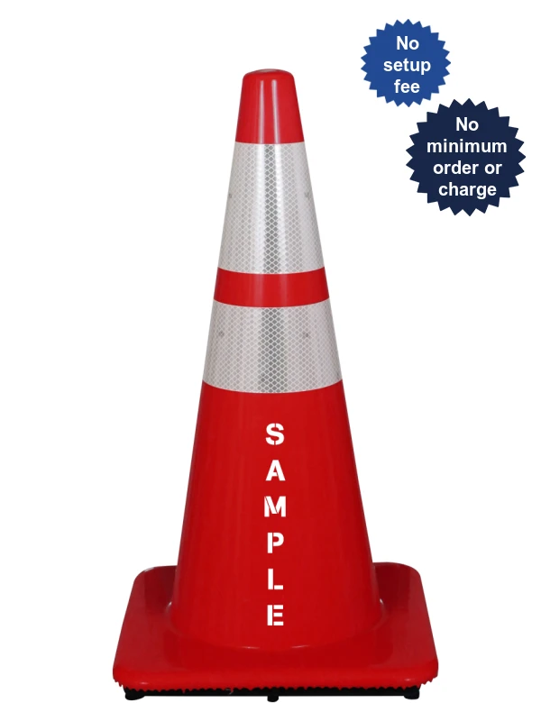 Red 28\" Traffic Cone w/ 6\" \u0026 4\" Reflective Collars \u0026Double Sided Custom Lettering