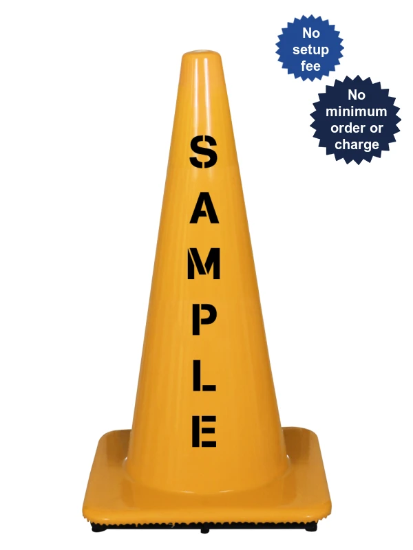 Yellow 28\" Traffic Cone w/ Double Sided Custom Lettering