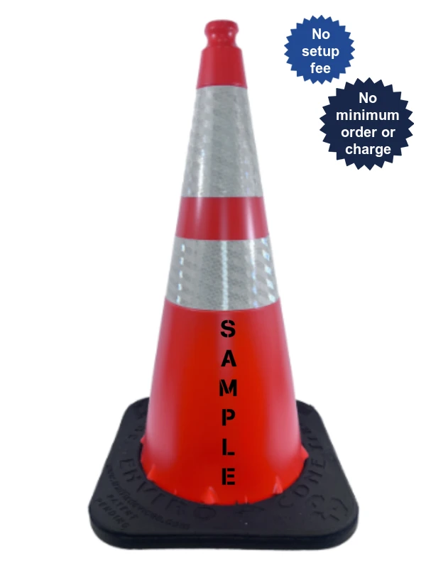 28\", 7.0 Lb., Traffix Devices Enviro-Cone® Traffic Cone, 6\" \u0026 4\" Reflective Collars, Orange \u0026 Custom Lettering on One (1) Side