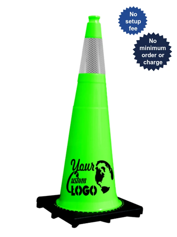 36 inch traffic cones jbc black base 10 lbs lime  one 6 inch reflective collar  your custom logo