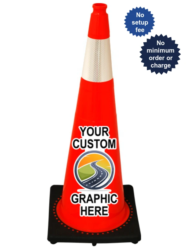 Orange 36\" 12 Lb JBC Black Base Traffic Cone w/Single 6\" Reflective Collar \u0026 Double Sided Lettering