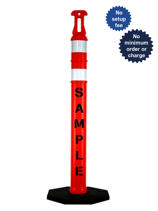 42\" ORANGE Arrow-Top Tube with two 3\" Reflective Collars, Custom Lettering \u0026 8 Lb. Base