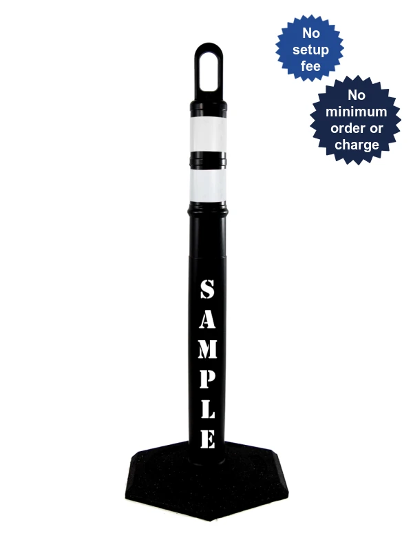 42\" BLACK TrafFix Looper Tube with two 3\" Reflective Collars, Custom Lettering \u0026 12 Lb. Base