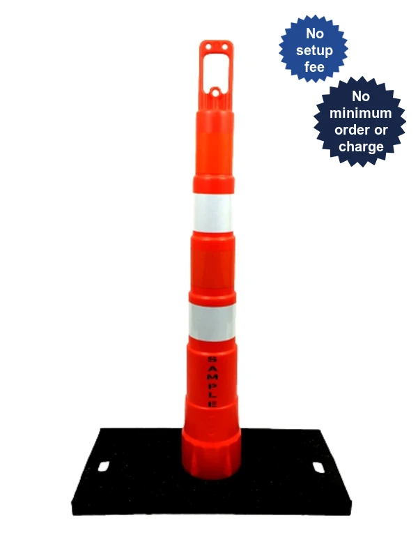 42\" Channelizer Cone, Four (4) 4\" EG Reflective Collars,30 Lb. Recycled Rubber Base w/Double Sided Custom Lettering
