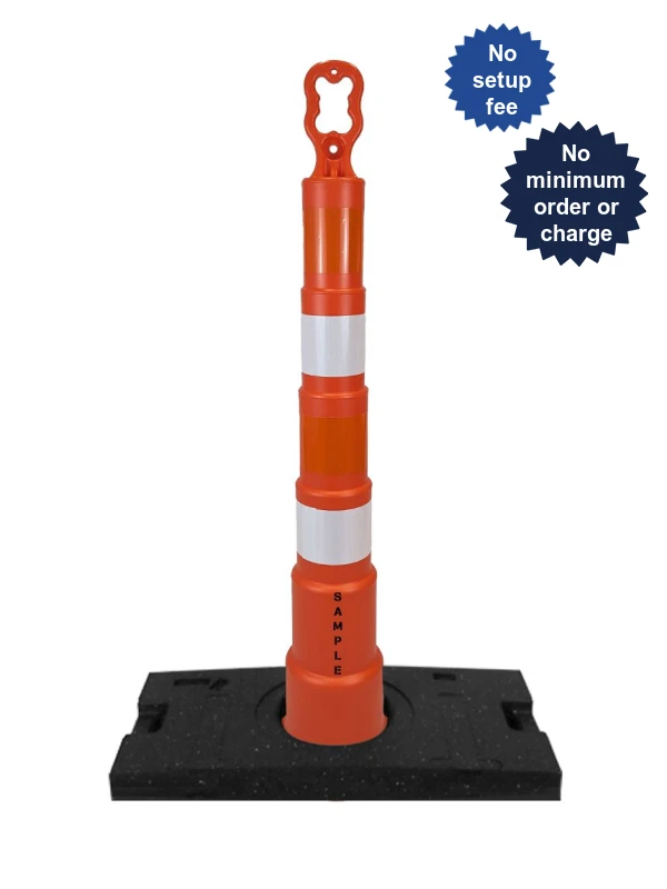 Orange 42 inch EZ-Grab channelizer orange with 30 lb base \u0026 four engineer grade reflective collars \u0026 2X custom lettering