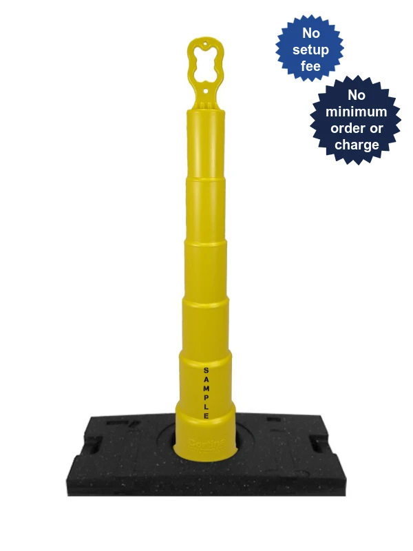 42 inch yellow EZ-Grab channelizer 30 lb base with custom lettering