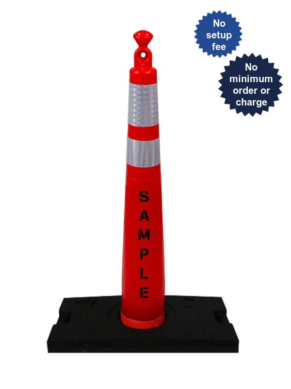 42\" Grabber Cone with 6\" \u0026 4\" Reflective Collar, 30 Lb. Recycled Rubber Base \u0026 Custom Lettering