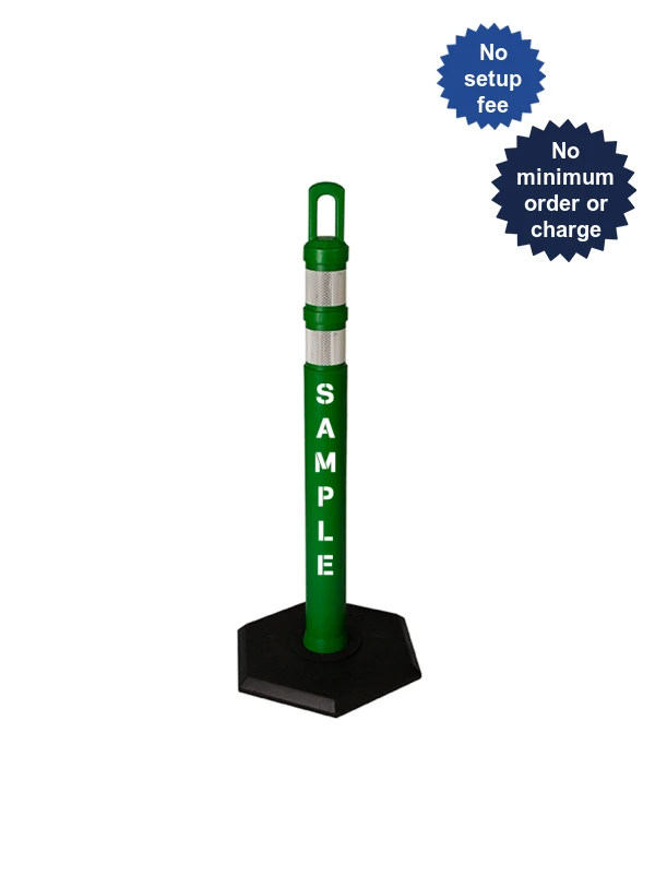 42\" Green JBC Arch Top Tube with Two 3\" Reflective Collars, Custom Lettering \u0026 8lb Base