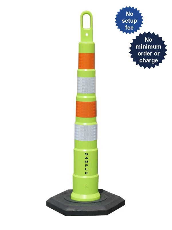 42\" LIME Traffix Looper Cone Channelizer w/Four 4\" HI Reflective Collar,16# Base \u0026 Custom Lettering