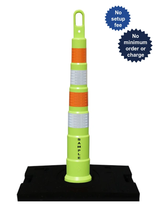 42\" LIME Traffix Looper Cone Channelizer w/Four 4\" HI Reflective Collar,30# Base \u0026 Custom Lettering