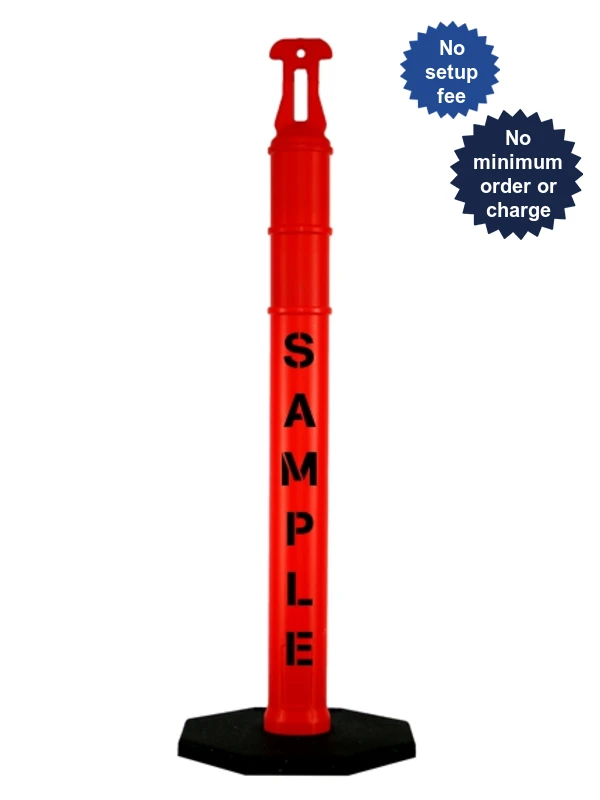 42\" ORANGE Arrow-Top Tube w/two 3\" Reflective Collars,12lb Base \u0026 Double Sided (2)Custom Lettering