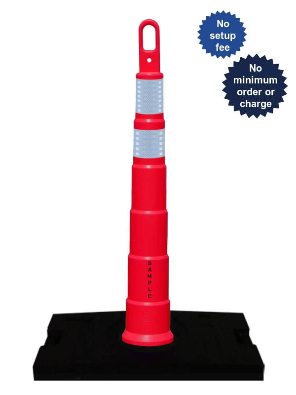 42\" Traffix Orange Looper Cone w/ 6\" and 4\" HI ref Collars, 30lb. Base and Custom Lettering