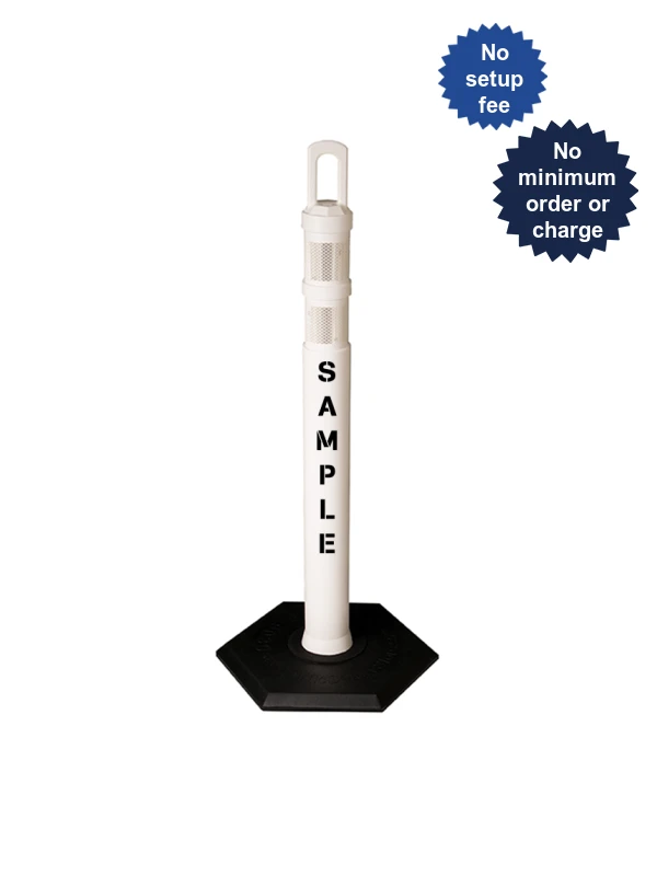 42\" White JBC Arch Top Tube, Two 3\" Reflective Collars, 8lb Base \u0026 Double Sided Lettering