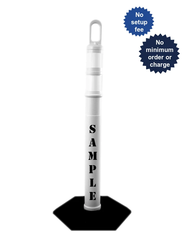 42\" WHITE TrafFix Looper Tube with two 3\" Reflective Collars, Custom Lettering \u0026 18 Lb. Base
