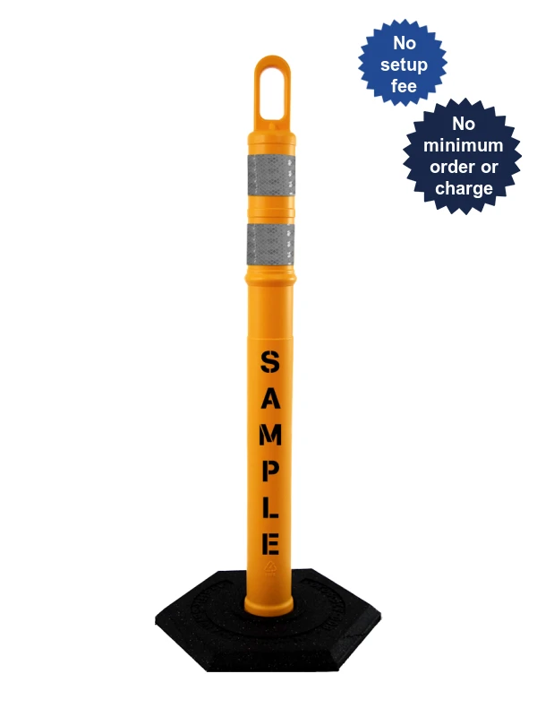 42\" YELLOW TrafFix Looper Tube with two 3\" Reflective Collars, Custom Lettering \u0026 8 Lb. Base