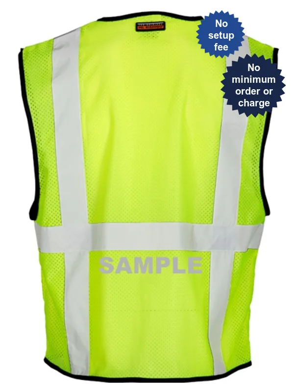 Super Economy Lime Mesh, Class 2 Vest w/6 Pockets \u0026 Zipper Front Closure, L-Xl \u0026 Custom Reflective Lettering