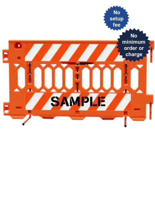 72\" Long ADA Pathcade Barricades, Orange with Two (2) Pieces of EG Sheeting on One (1) Side \u0026 Custom Lettering on Both (2) Sides