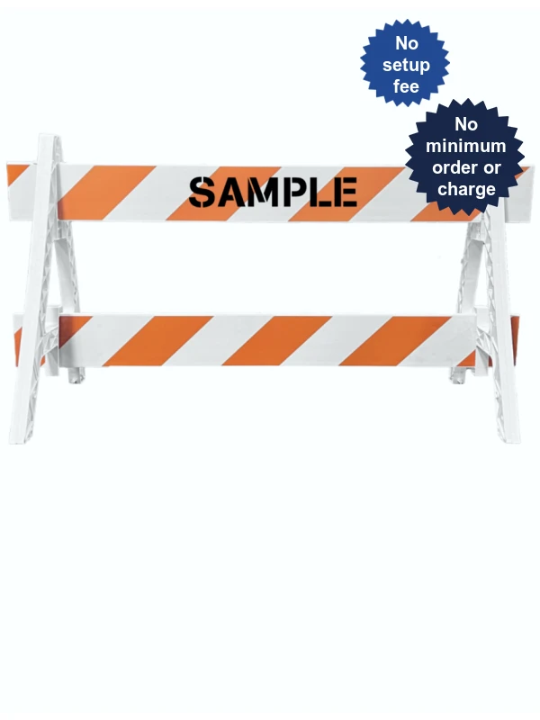 Two (2) Cortina Economy A-Cade Legs \u0026 Two (2) 6\u0027 x 1\" Rails w/Orange \u0026 White EG Reflective Sheeting on Both (2) Sides \u0026 Custom Lettering on One (1) Side of the Rail