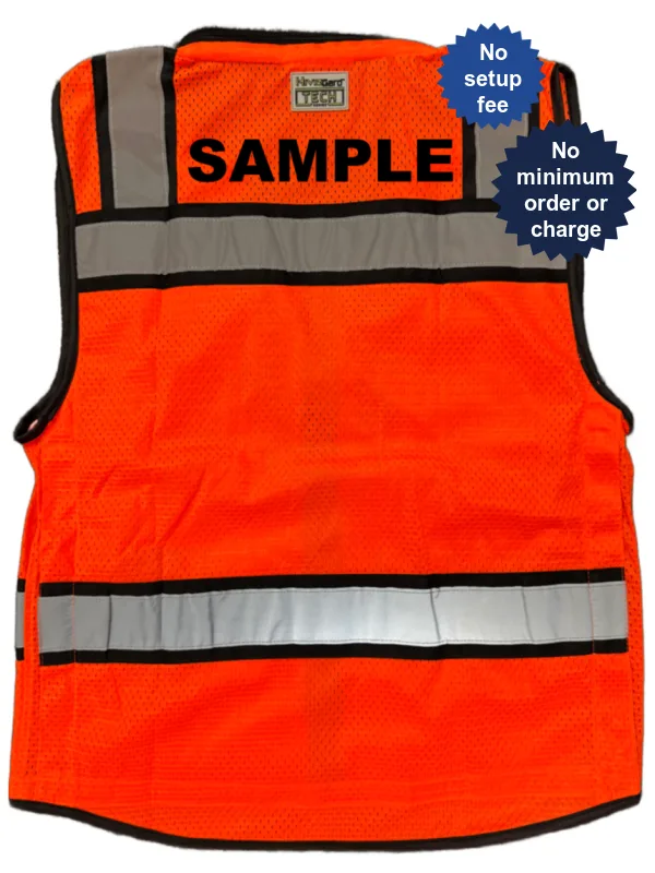 Liberty Hivizgard Tech Series Two Tone, All Mesh Class 2 Surveyor Vest, Orange, Large w/ Custom Black Lettering