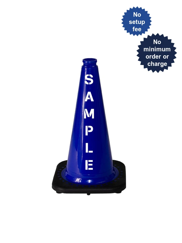 Blue 18\" JBC Black Base Traffic Cone w/ Custom Lettering