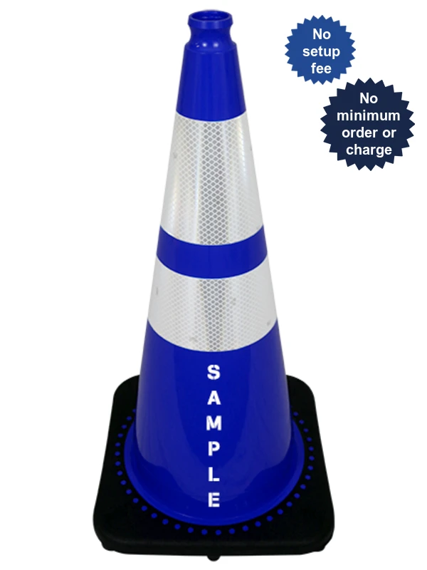 Blue 28\" 7 lbs JBC Black Base Traffic Cone 6\" \u0026 4\" Reflective Collars \u0026 Double Sided Lettering
