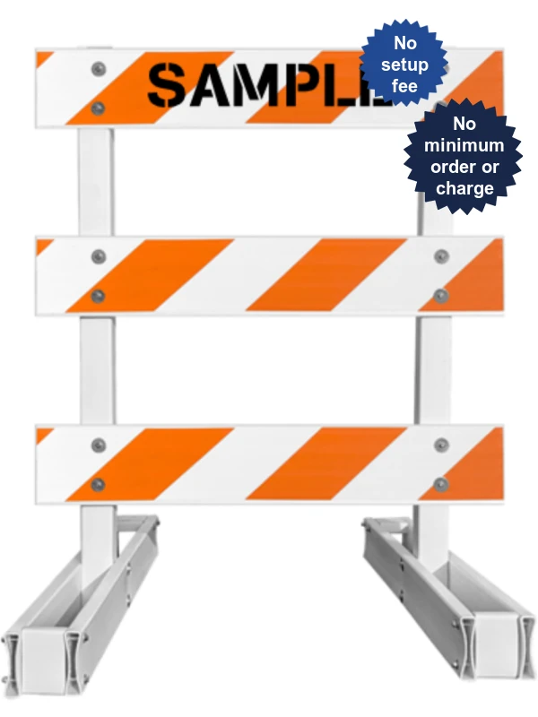 60\" Tall MUTCD Type III Barricade -Break-Away System \u0026 Three 4\u0027 Plastic Boards w/HI Sheeting On Both Sides Of Rails \u0026 Custom Lettering