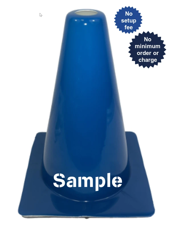 Lite Blue 12\" Traffic Cone with Double Sided Custom Lettering
