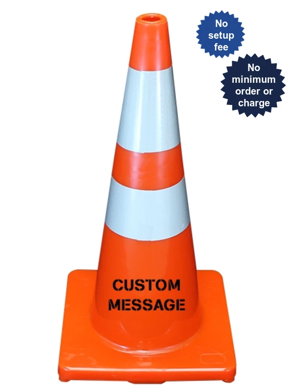 Solid Orange, 28\", 5.0 Lb., Economy Cone w/6\" \u0026 4\" Reflective Collars \u0026 Custom Stencil