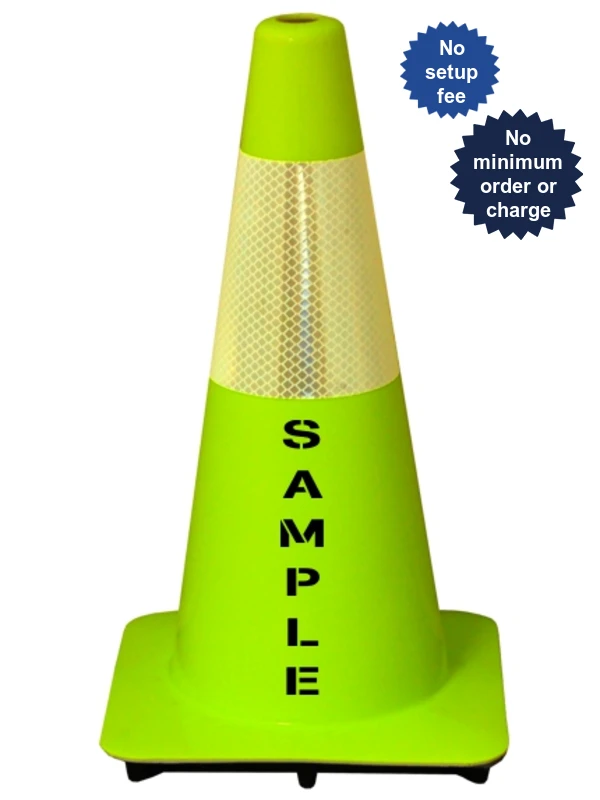 Lime 18\" Cones with 6\" Reflective Collars \u0026 Custom Stencil