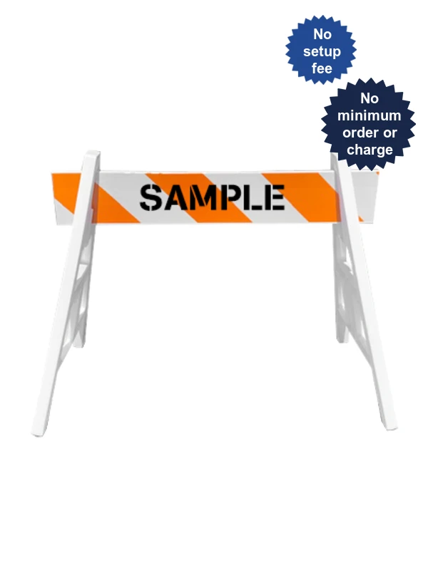 Two (2) Cortina Economy A-Cade Legs \u0026 One (1) 4\u0027 X 1\" Rail w/Orange \u0026 White HI Reflective Sheeting On One (1) 1 Side \u0026 Custom Lettering On One (1) Side Of The Rail