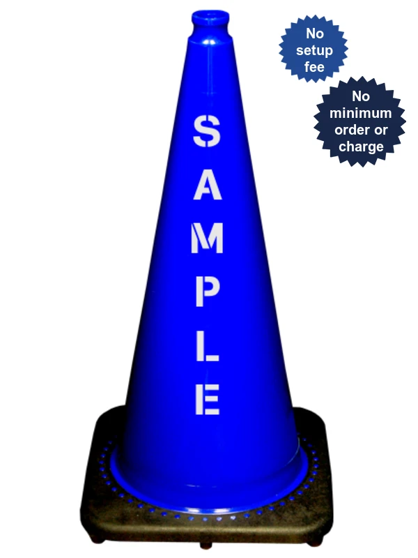 Blue 28\" 7.0 Lb. Black Base Cone with Double Sided (2X) Custom Stencil