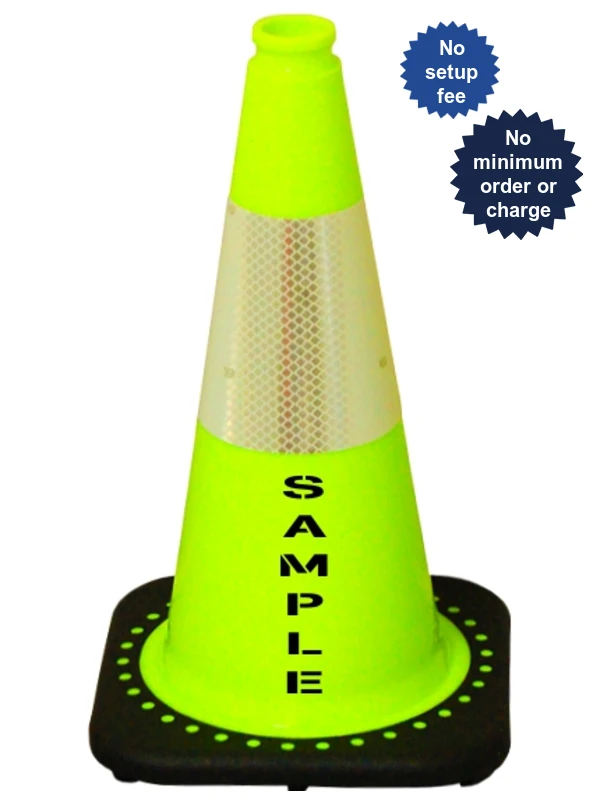 Lime 18\" Black Base Cone, 6\" Reflective Collar \u0026 Custom Stencil