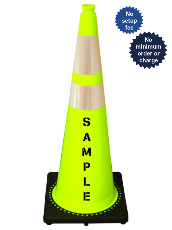 Lime, Black Base, 36\" Cone with 6\" \u0026 4\" Reflective Collars \u0026 Double Sided (2X) Custom Stencil