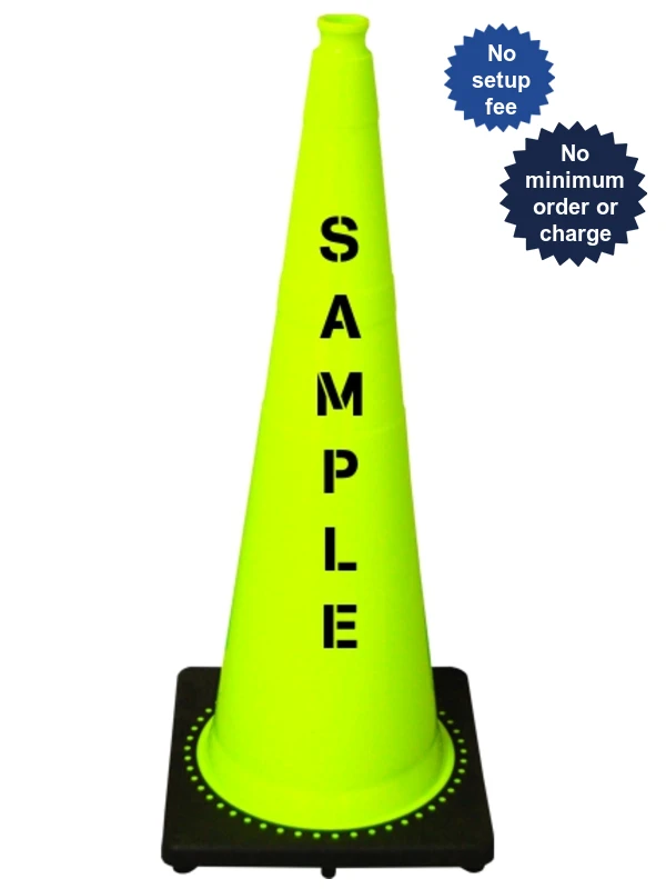 Lime 36\" 10 Lb. Black Base Cone with Double Sided (2X) Custom Stencil