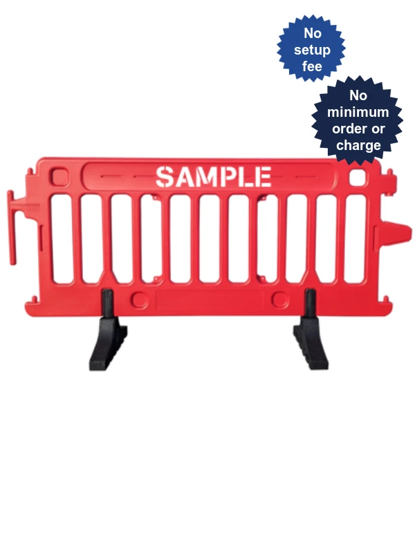 6\u0027 Long X 39 1/2\" Tall, Plasticade Crowdcade Crowd Control System, Red w/ Double Sided (2X) Custom Lettering