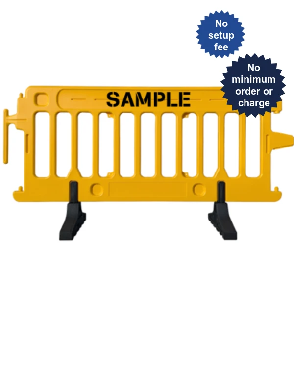 6\u0027 Long X 39 1/2\" Tall, Plasticade Crowdcade Crowd Control System, Yellow w/ Double Sided (2X) Custom Lettering