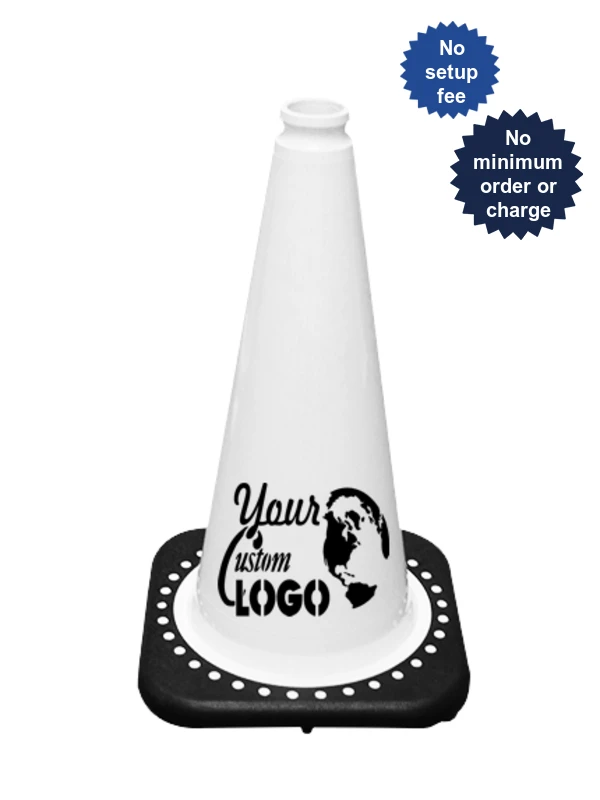 White 18\" Traffic Cone with Black Base