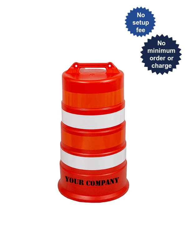 37\" Tall Channelizer Drum w/ Four (4) 4\" Engineer Grade Reflective Stripes \u0026 Custom Stencil