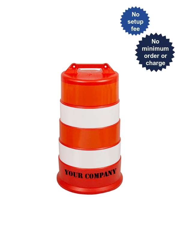 37\" Tall Channelizer Drum w/ Four (4) 6\" EG Reflective Stripes \u0026 Double Sided (2X) Custom Stencil