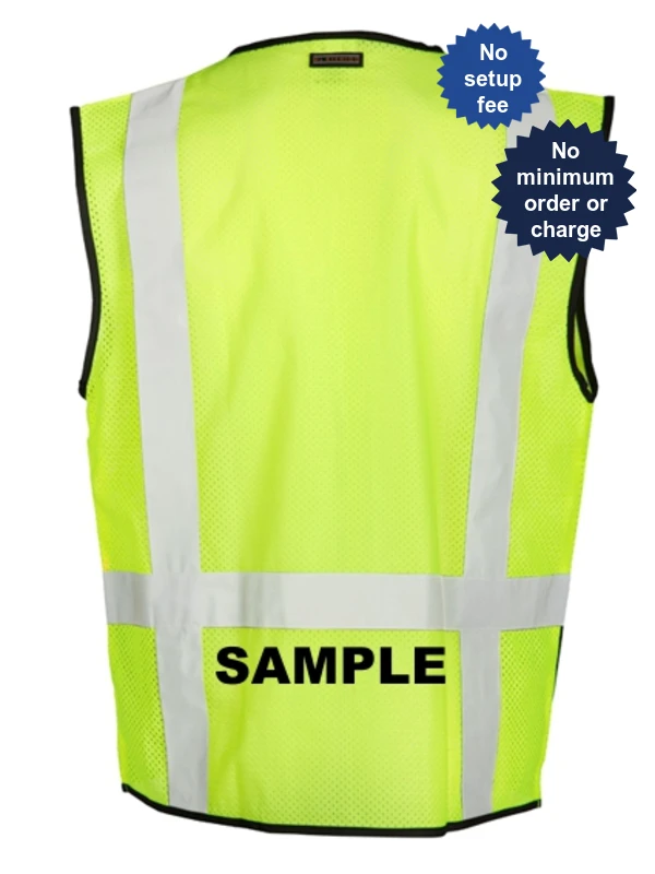 Economy, Lime Mesh, Black Bottom Class 2 Vest, L-XL w/ Black Custom Lettering