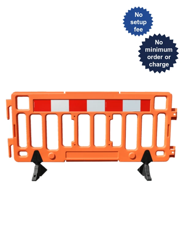 76\" Orange Economy Interlocking Pedestrian Fence w/ Custom Lettering