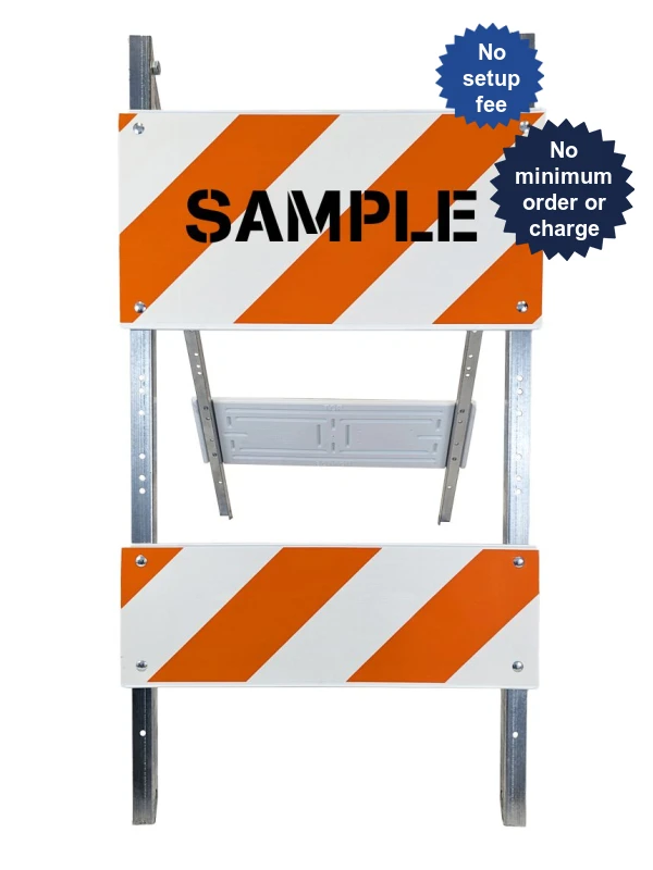 economy plastic steel barricade engineer grade eg lettering double sided type ii one 12 in one 6 in tall reflector per side