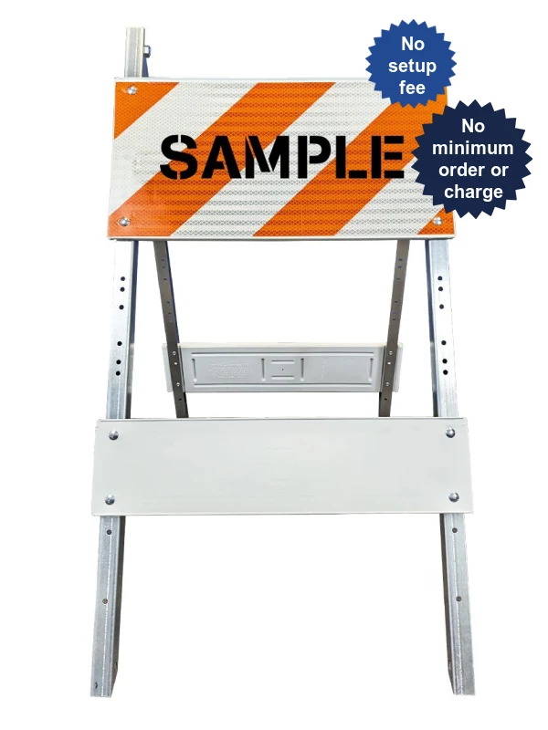 Economy Plastic \u0026 Steel Barricade Lettering Single Side High Intensity HI MUTCD Type I w/ One 12\" Tall Reflector Per Side