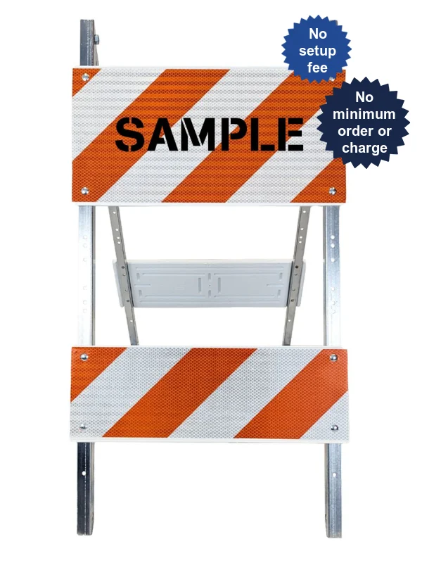 economy plastic steel barricade lettering single side high intensity hi type ii one 12 in one 6 in tall reflector per side