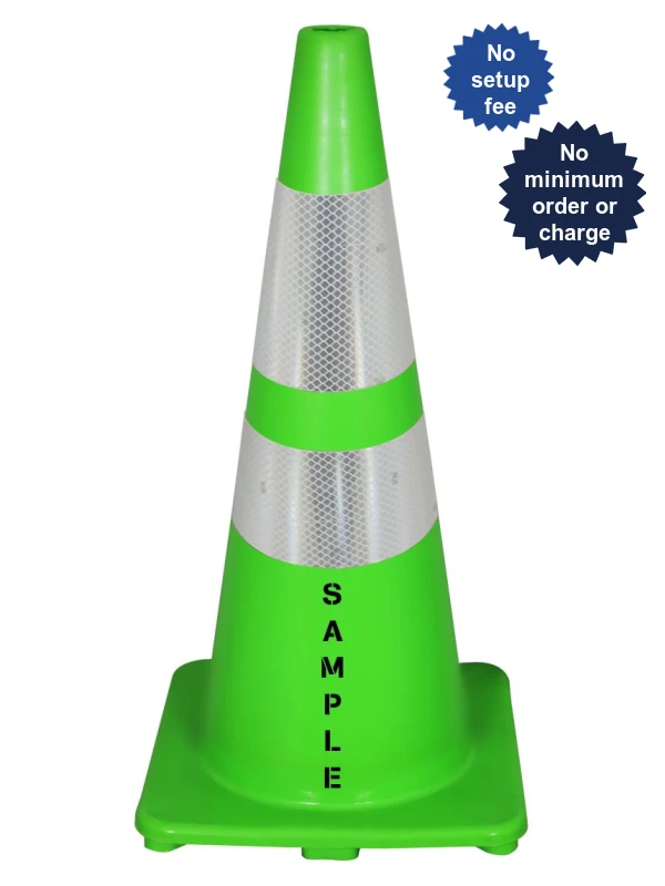 Solid Lime 28\", 5 lbs, Economy Cone w/ 6\" \u0026 4\" Reflective Collars \u0026 Double Sided Custom Lettering